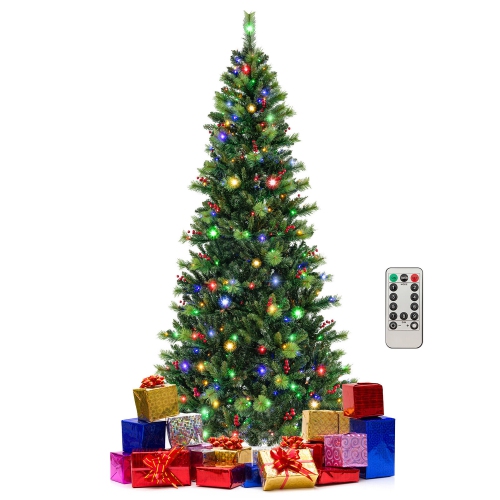 GYMAX  8 Ft Pre-Lit Artificial Christmas Tree W/ 500 Led Lights & 9 Lighting Modes for Holiday Home Office Decor