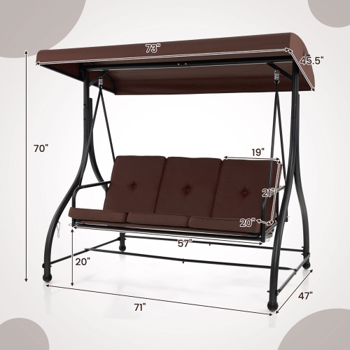 Gymax Converting Patio Swing Chair Porch Swing Bed w/Adjustable Canopy & Thickened Cushion