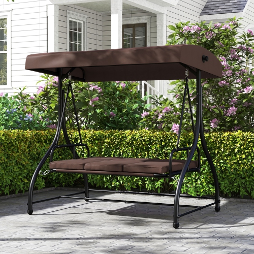 Gymax Converting Patio Swing Chair Porch Swing Bed w/Adjustable Canopy & Thickened Cushion