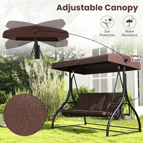 Gymax Converting Patio Swing Chair Porch Swing Bed w/Adjustable Canopy & Thickened Cushion