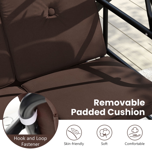 Gymax Converting Patio Swing Chair Porch Swing Bed w/Adjustable Canopy & Thickened Cushion