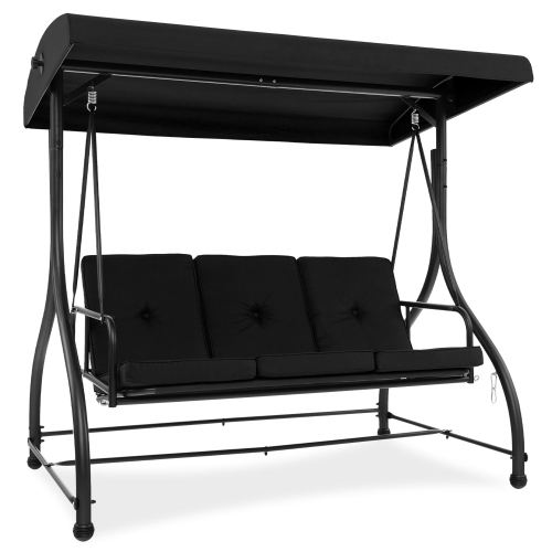 Gymax Converting Patio Swing Chair Porch Swing Bed w/Adjustable Canopy & Thickened Cushion