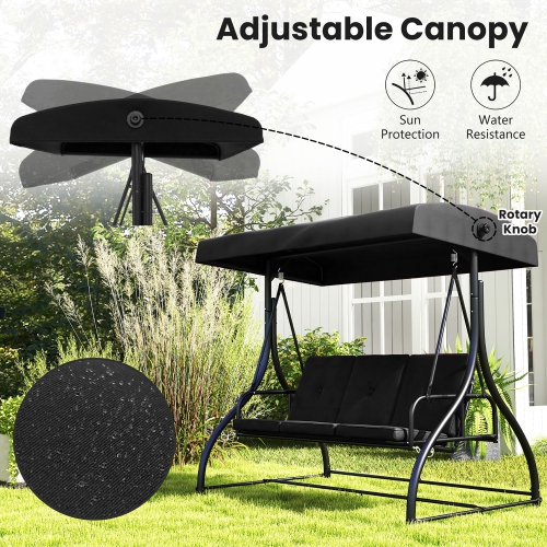 Gymax Converting Patio Swing Chair Porch Swing Bed w/Adjustable Canopy & Thickened Cushion