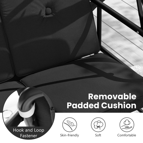 Gymax Converting Patio Swing Chair Porch Swing Bed w/Adjustable Canopy & Thickened Cushion
