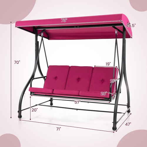 Gymax Converting Patio Swing Chair Porch Swing Bed w/Adjustable Canopy & Thickened Cushion