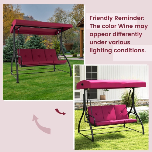 Gymax Converting Patio Swing Chair Porch Swing Bed w/Adjustable Canopy & Thickened Cushion