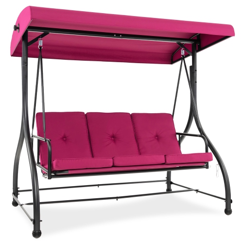 Gymax Converting Patio Swing Chair Porch Swing Bed w/Adjustable Canopy & Thickened Cushion
