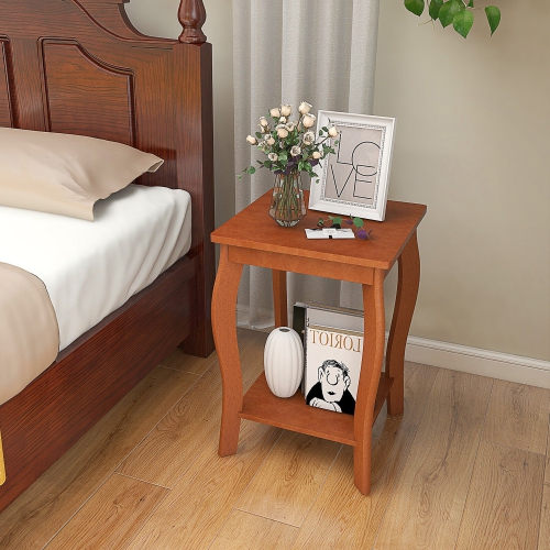 Gymax 2-Tier Square End Table Narrow Sofa Side Nightstand w/ Storage Shelf & Wood Legs