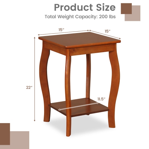 Gymax 2-Tier Square End Table Narrow Sofa Side Nightstand w/ Storage Shelf & Wood Legs
