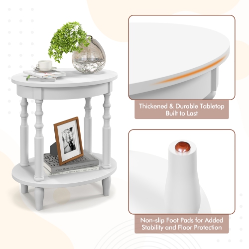 Gymax 2 PCS 2-Tier End Table Oval Compact Sofa Side Nightstand w/ Storage Shelf