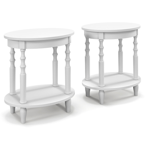 Gymax 2 PCS 2-Tier End Table Oval Compact Sofa Side Nightstand w/ Storage Shelf