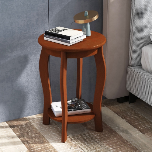 Gymax 2-Tier Round End Table Set of 2 Narrow Sofa Side Nightstand w/ Storage Shelf