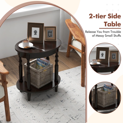 Gymax 2 PCS 2-Tier End Table Oval Compact Sofa Side Nightstand w/ Storage Shelf