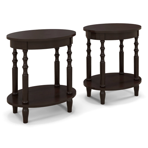 Gymax 2 PCS 2-Tier End Table Oval Compact Sofa Side Nightstand w/ Storage Shelf