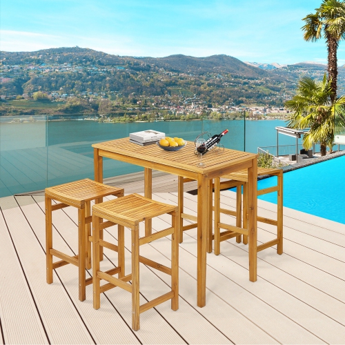 Gymax 45'' Rectangular Bar Height Dining Table Outdoor Acacia Wood Bar Table Indonesia Teak