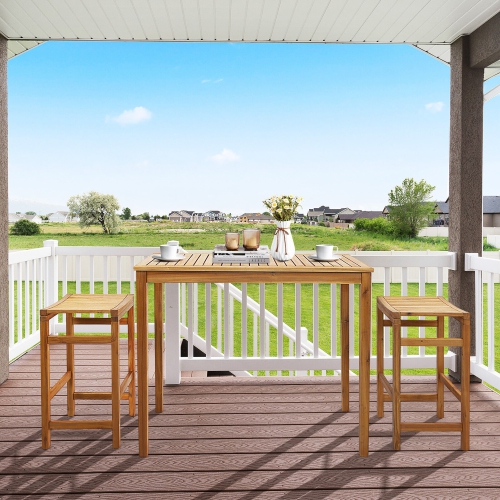 Gymax 45'' Rectangular Bar Height Dining Table Outdoor Acacia Wood Bar Table Indonesia Teak