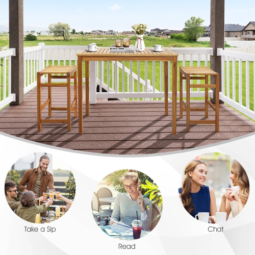 Gymax 45'' Rectangular Bar Height Dining Table Outdoor Acacia Wood Bar Table Indonesia Teak