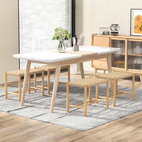 Gymax 18'' Dining Stool Set of 4 Backless w/ Rubber Wood Frame Woven Paper Seat Kitchen