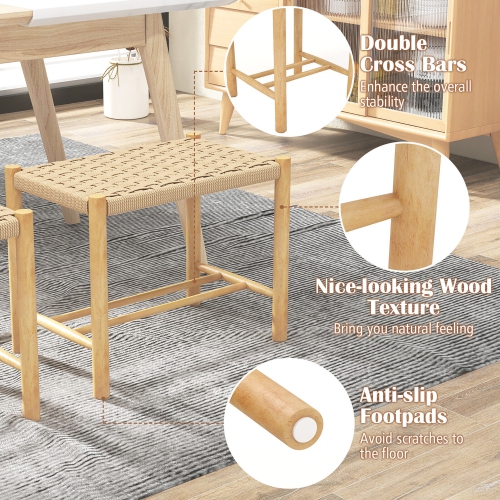 Gymax 18'' Dining Stool Set of 2 Backless w/ Rubber Wood Frame Woven Paper Seat Kitchen
