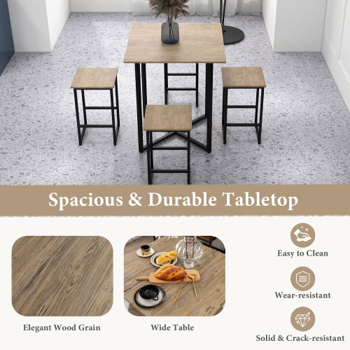 Gymax 5 Pieces Square Dining Table and Chair Set Kitchen Furniture Grey