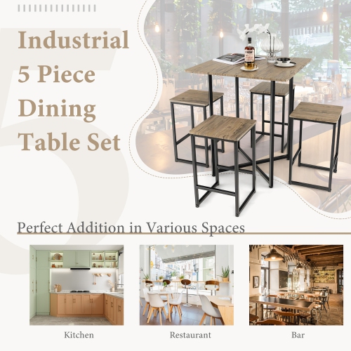 Gymax 5 Pieces Square Dining Table and Chair Set Kitchen Furniture Grey
