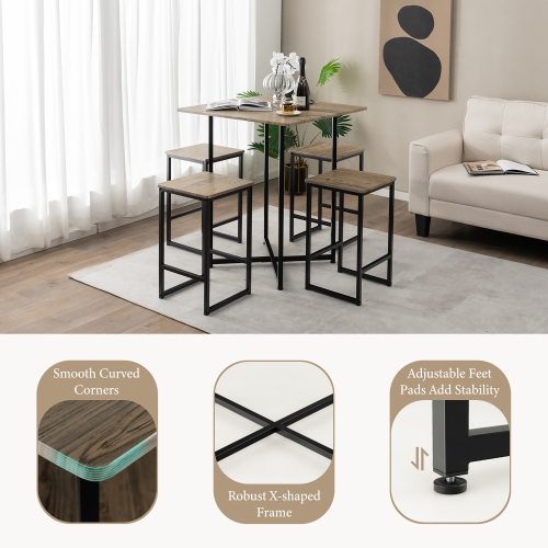 Gymax 5 Pieces Square Dining Table and Chair Set Kitchen Furniture Grey