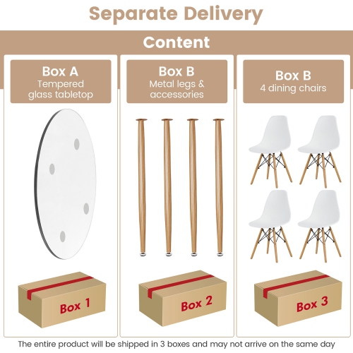 Gymax 5 PCS Dining Table Set Tempered Glass Table 4 Chairs w/ Beech Wood Leg Kitchen