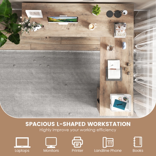 Gymax 66 Inch L-Shaped Computer Desk Spacious Corner Desk w/ Drawers & Cabinet