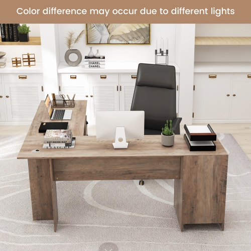 Gymax 66 Inch L-Shaped Computer Desk Spacious Corner Desk w/ Drawers & Cabinet