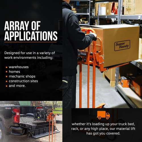 SuperHandy Material Lift Winch Stacker: Pallet Truck Dolly & Lift Table, 150kg Capacity, 101.6cm Max Lift, 20.3cm Wheels with Swivel Casters