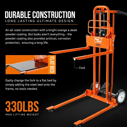SuperHandy Material Lift Winch Stacker: Pallet Truck Dolly & Lift Table, 150kg Capacity, 101.6cm Max Lift, 20.3cm Wheels with Swivel Casters