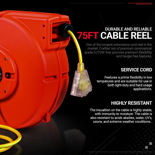 ReelWorks CR625201S3A Triple Tap Heavy Duty Extension Cord Reel