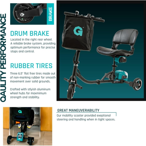 Trottinette électrique à 3 roues G : Ultra-compact, léger, longue portée avec batterie 48 V amovible, charge maximale 125 kg