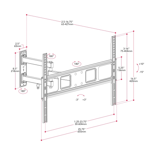 CorLiving Full Motion TV Wall Mount for TV's up to 70"