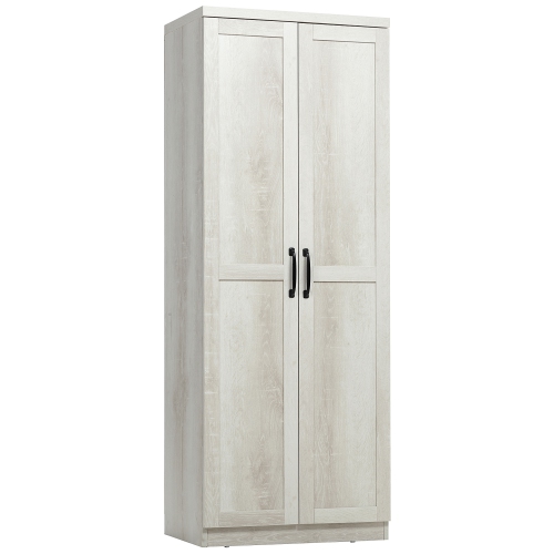 HOMCOM  63" Tall Kitchen Pantry, Freestanding Farmhouse Storage Cabinet With Doors And Adjustable Shelves, Distressed In White