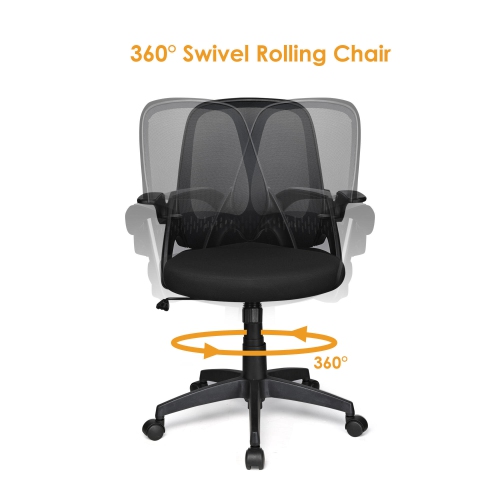 Chaise de bureau avec accoudoirs rabattables, chaise de bureau pivotante pour la salle de conférence à domicile, noir