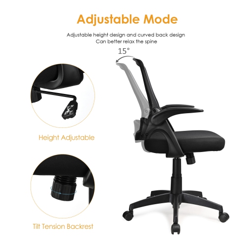 Chaise de bureau avec accoudoirs rabattables, chaise de bureau pivotante pour la salle de conférence à domicile, noir