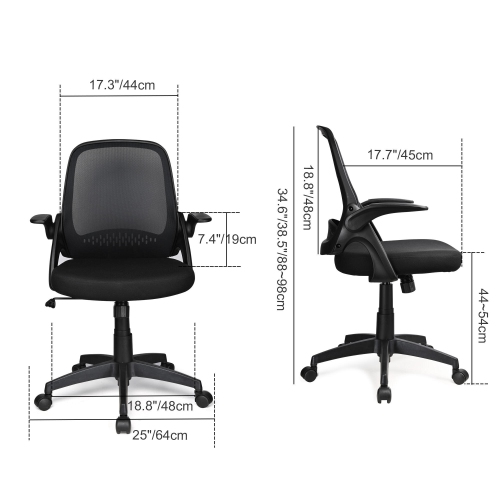 Chaise de bureau avec accoudoirs rabattables, chaise de bureau pivotante pour la salle de conférence à domicile, noir