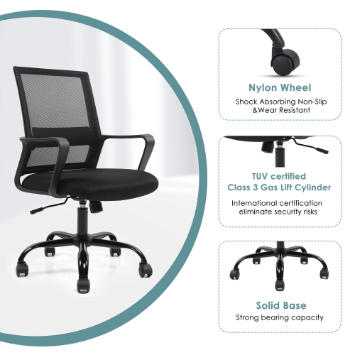 Moustache Office Chair, Computer Desk Chair with Armrest and Height Adjustable, Mid Back Mesh Task Chair