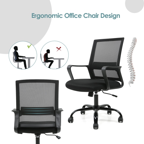 Moustache Office Chair, Computer Desk Chair with Armrest and Height Adjustable, Mid Back Mesh Task Chair