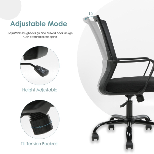 Moustache Office Chair, Computer Desk Chair with Armrest and Height Adjustable, Mid Back Mesh Task Chair
