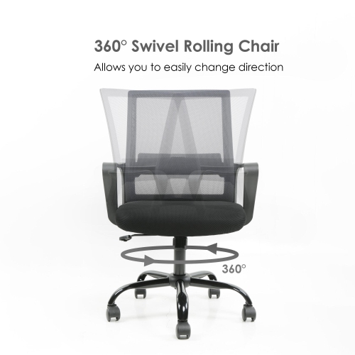 Height Adjustable Office Chair, Ergonomic Mid-Back Task Chair Computer Desk Chair Hold up to 250lbs, Grey