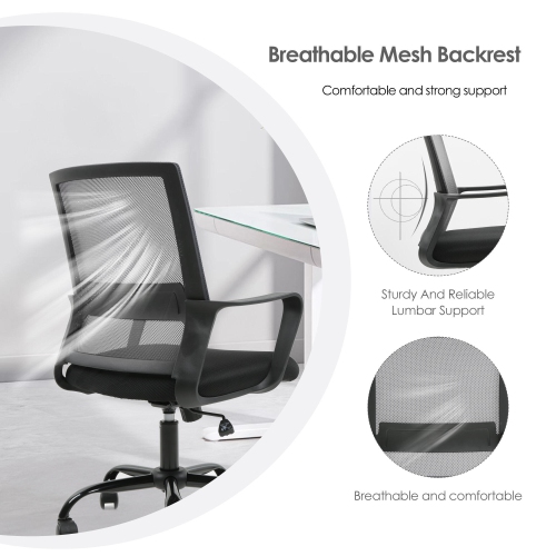 Height Adjustable Office Chair, Ergonomic Mid-Back Task Chair Computer Desk Chair Hold up to 250lbs, Grey