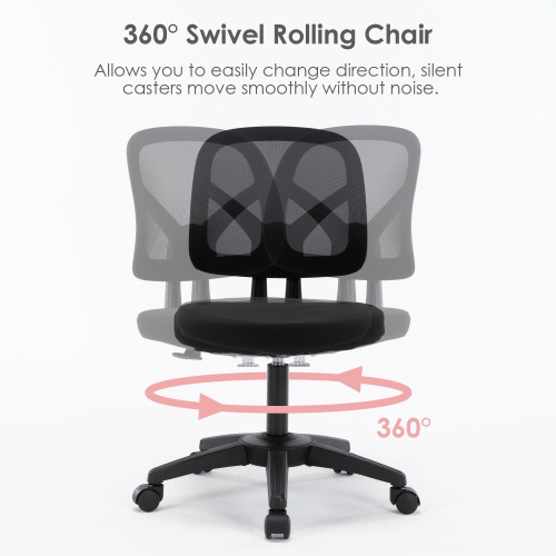Chaise de bureau à dossier bas, chaise de bureau d’ordinateur à hauteur réglable avec roulettes pivotantes et support jusqu’à 250 lb
