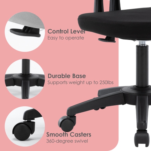 Chaise de bureau à dossier bas, chaise de bureau d’ordinateur à hauteur réglable avec roulettes pivotantes et support jusqu’à 250 lb