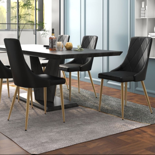 Cosmic Homes Dining Chair in Black and Aged Gold, Formal or Casual Dining Chair, Side Chair Set of 2, Faux Leather Upholstered Chair for Dining Room,