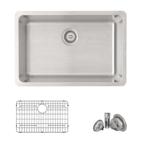Image 1 of 10.. Stylish Dual-Mount 27" Stainless Steel Single Bowl Kitchen Sink with grid and strainer S-406TG