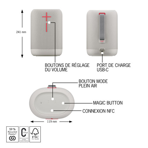 Haut-parleur Bluetooth sans fil étanche Epicboom d'Ultimate Ears - Blanc