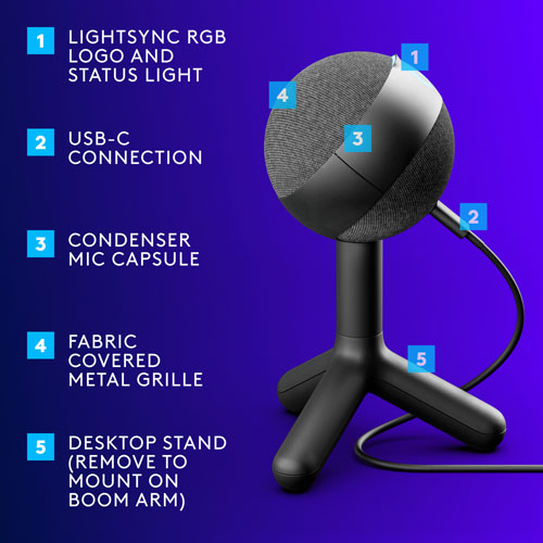 Logitech Yeti Orb Condenser LIGHTSYNC RGB Gaming USB Microphone