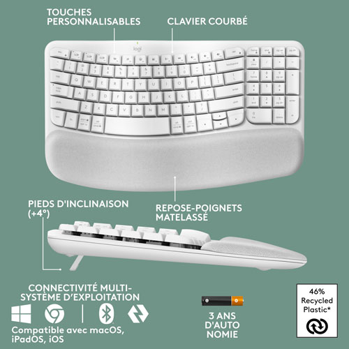 Logitech Wave Keys Wireless Ergonomic Keyboard - Off-White
